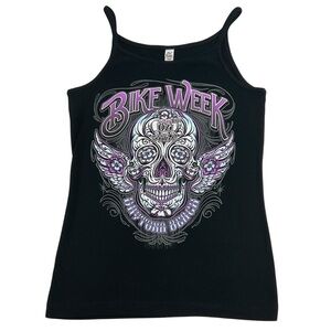 Bike Week 82nd 2023 Daytona Beach Skull Floral Wings Tank Top size Small